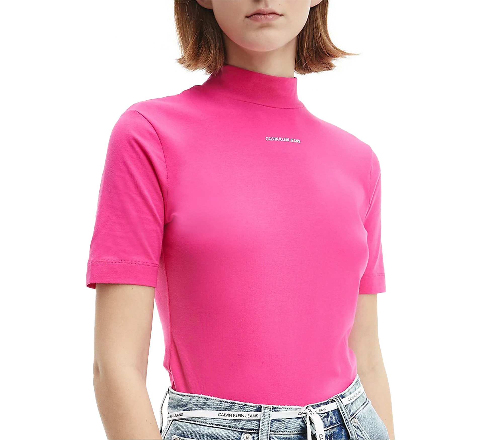 T-shirt Calvin Klein Micro Branding Stretch Mock Neck Femme
